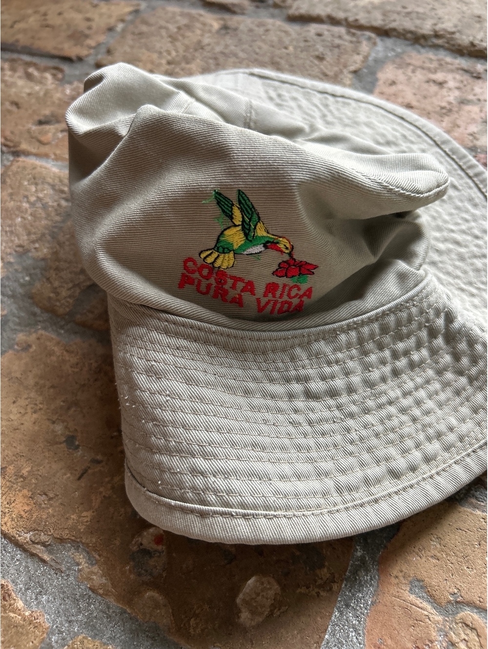 Costa Rica Pura Vida Beige Bucket Hat with Adjustable Chin Strap